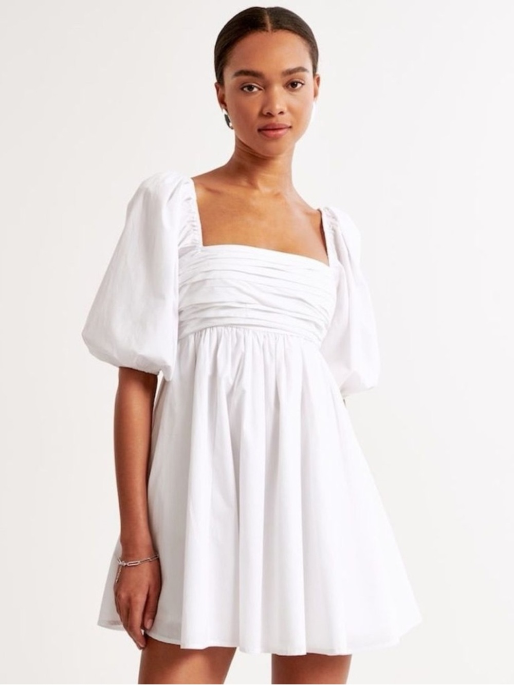 Abercrombie & Fitch White Puff-Sleeve Mini Dress